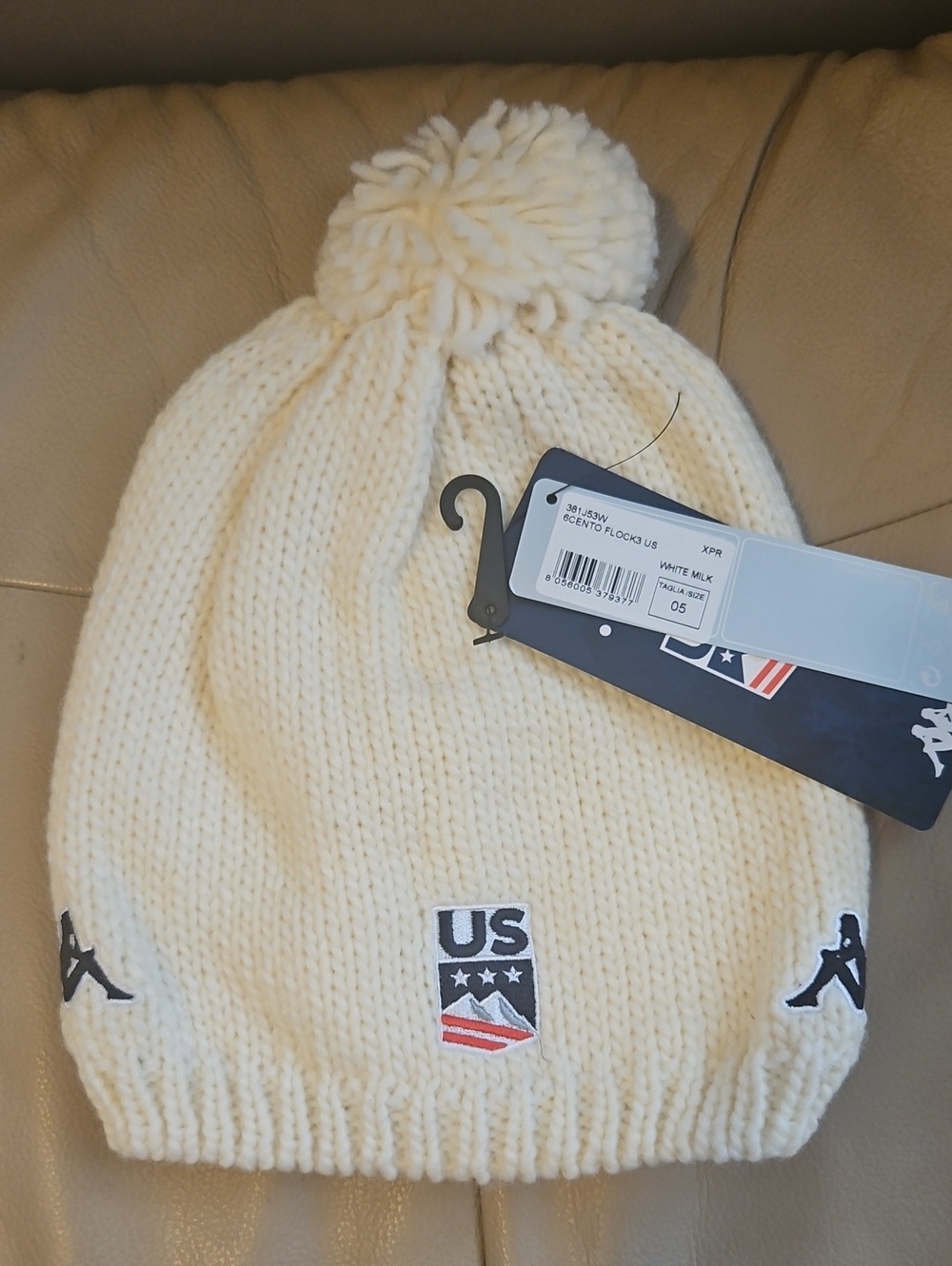 Kappa Cream Unisex Pom Beanie with US Crest